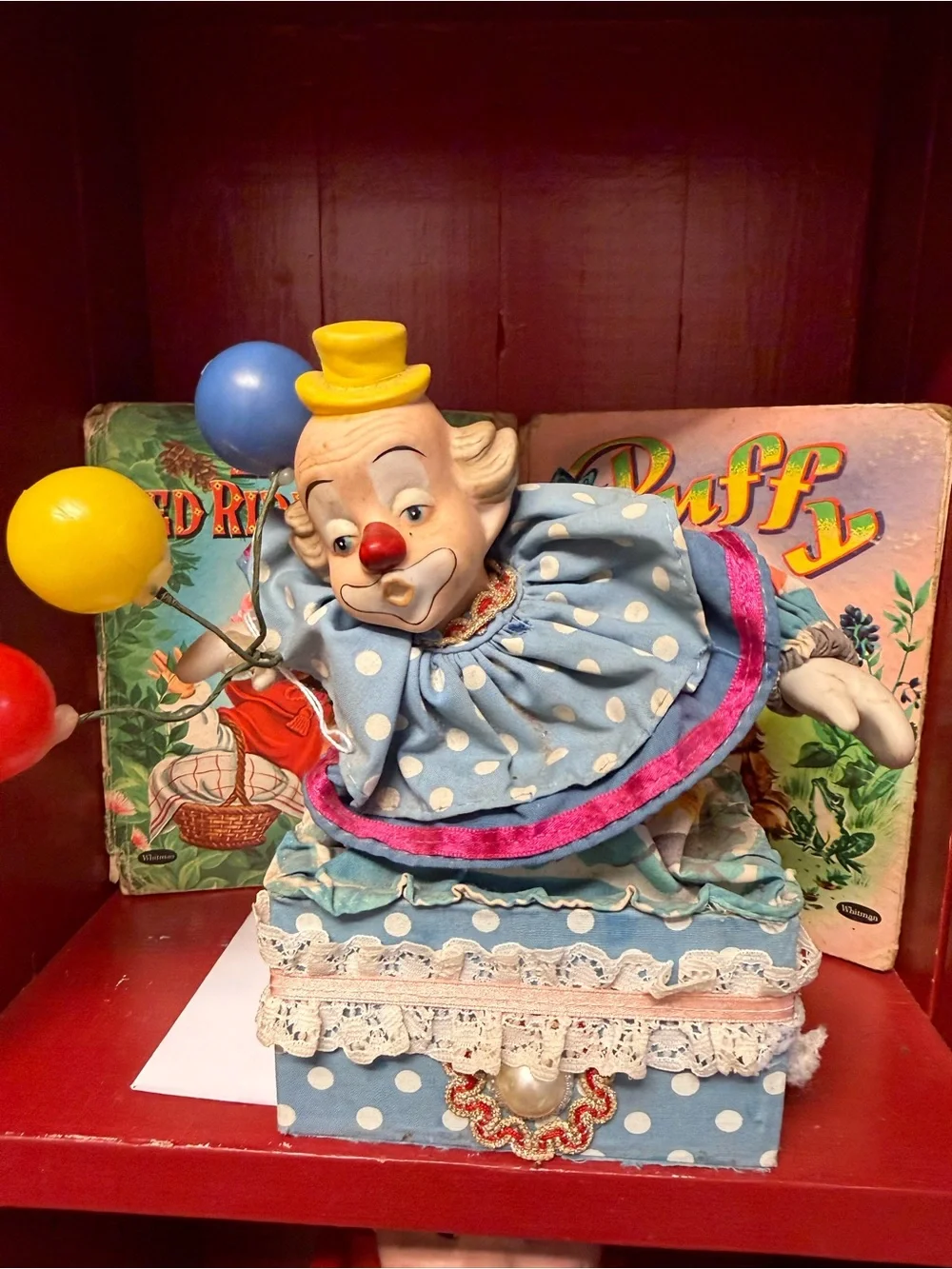 Vintage Polka Dot Clown music box, works